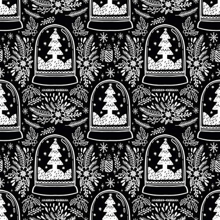 Seamless pattern holiday Merry christmas. Sketch doodle trendy style.のイラスト素材
