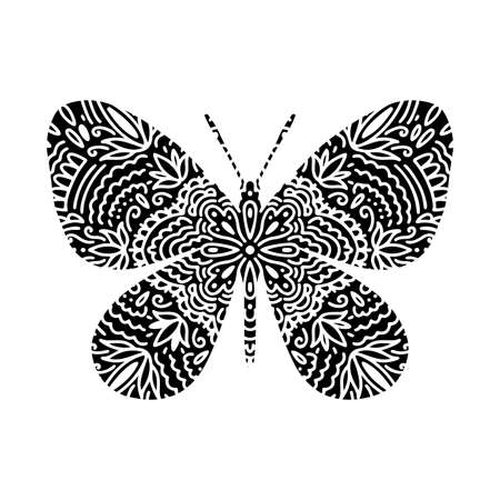 Graphic butterfly mandala abstract isolated in white background. Boho indian shape. Ethnic oriental styleのイラスト素材