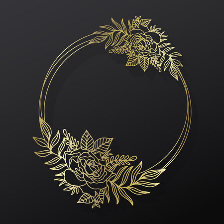 Floral frame wreath circle.Ink line style.Flower leaf botanical round design.のイラスト素材