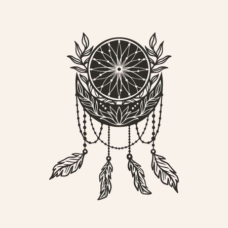 Moon crescent dream catcher flower mandala.Astrology boho witch symbol amulet.Sacred mystic decoration trendy style.のイラスト素材