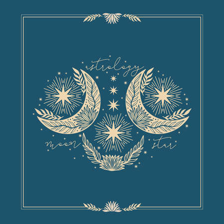 Moon crescent flower mandala.Astrology boho witch symbol amulet.Sacred mystic decoration trendy styleのイラスト素材