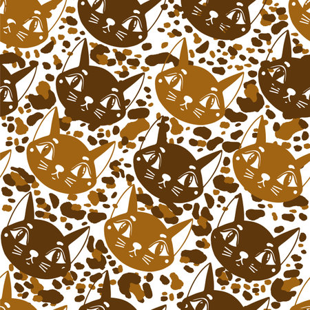 Seamless pattern cat happy background.Cute animal kitten.のイラスト素材