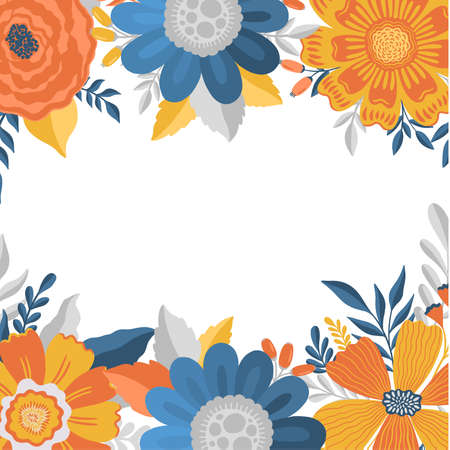 Flower square frame in elegant style.Vintage floral background.Romantic design template.のイラスト素材