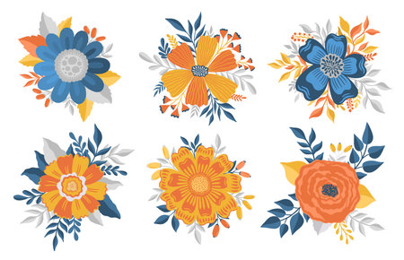 Flower plant leaf abstract stylization.Flat floral bloom elegant design isolated in white background.のイラスト素材