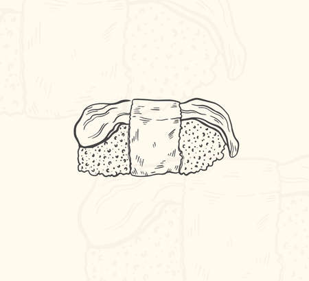 Illustration gunkan sushi sketch food.Hand drawn element design menu. Isolated object in white backgroundのイラスト素材