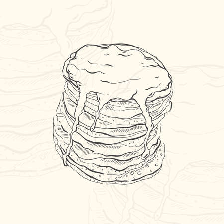 Illustration pancakes sketch food.Hand drawn element design menu. Isolated object in white backgroundのイラスト素材