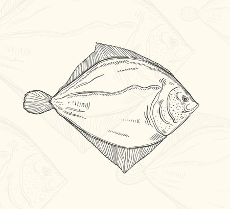 Illustration fish sketch food.Hand drawn element design menu. Isolated object in white backgroundのイラスト素材