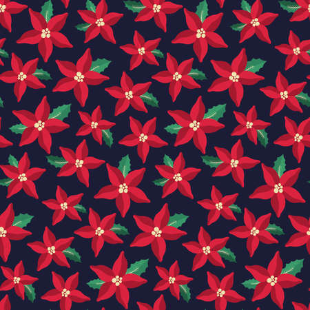 Seamless pattern poinsettia Christmas floral plant.New year 2022 ornament.Decoration botanical design.のイラスト素材