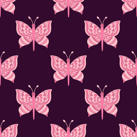 Butterfly and plant seamless pattern.Simple flat cute element insect.Cute cartoon design.のイラスト素材