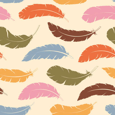 Seamless pattern Tribal silhouette Feathers decoration. Ethnic boho style hand drawing.のイラスト素材