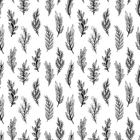 Seamless pattern rustic branch hand draw style. Floral drawing background.のイラスト素材