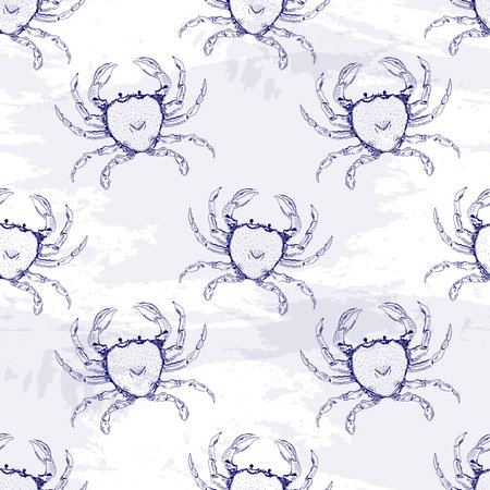 Seamless pattern crab sea creature. Drawing sketch style hand draw.のイラスト素材