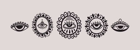 Evil eye third element hand drawn.Esoteric mystic symbol,authentic icon.のイラスト素材