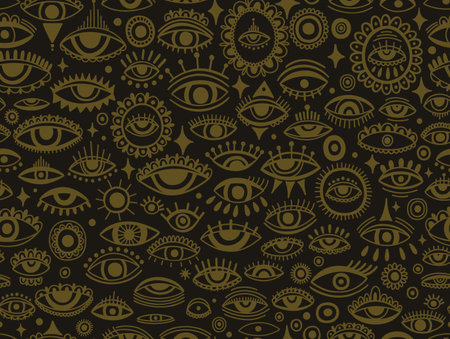 Seamless pattern Evil eye third element hand drawn.Esoteric mystic symbol,authentic icon.のイラスト素材