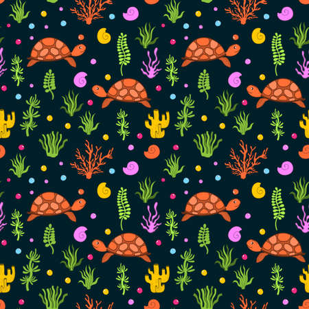 Seamless pattern ocean animal.Sea wildlife underwater.Background cartoon style.のイラスト素材