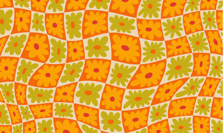 Hippie funky vibe style. Vintage 1960-1970. Hippy flower retro dice chess background. Symbol retro print.のイラスト素材