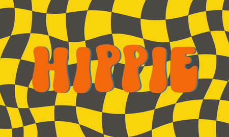 Hippie funky vibe style slogan text. Vintage 1960-1970. Hippy retro dice chess background. Symbol retro print.のイラスト素材