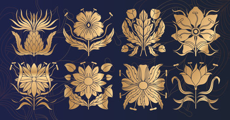 Art nouveau style flower plant basic element. 1920-1930 years vintage design. Symbol motif design.のイラスト素材