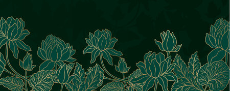 Lotus flower outline hnd drawn style. Asian national symbol plant. Vintage sketch design. vector illustration.のイラスト素材