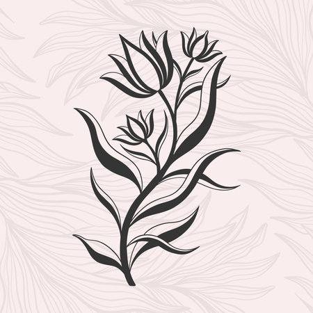 Floral tulip flower in art nouveau 1920-1930. Hand drawn tulip in a linear style with weaves of lines, leaves and flowers.のイラスト素材