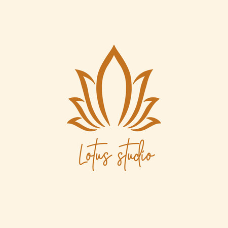 Logo lotus flower for the studio of yoga and spiritual practices. A icon of the open lotus symbolizing spirituality and harmony. Minimalistic style design.のイラスト素材