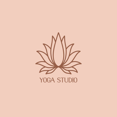 Logo lotus flower for the studio of yoga and spiritual practices. A icon of the open lotus symbolizing spirituality and harmony. Minimalistic style design.のイラスト素材