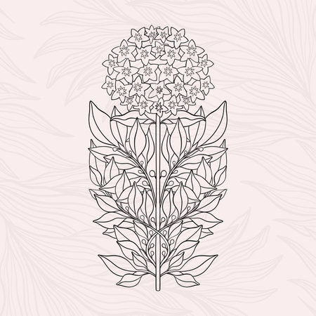 Floral laurel in art nouveau 1920-1930. Hand drawn in a linear style with weaves of lines, leaves and flowers.のイラスト素材