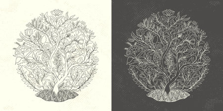 Mughal decorative ornamental tree. Vintage intricate traditional mughal style with flowers and foliage.のイラスト素材