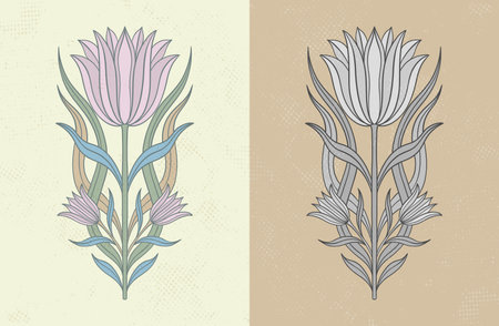 Frame with a tulip flower in the style of Art Nouveau. Beautiful tulip vintage floral composition 1920-1930 years.のイラスト素材