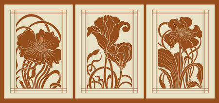 Art nouveau style flower plant motif template. 1920-1930 years vintage design. Symbol motif art deco design.のイラスト素材
