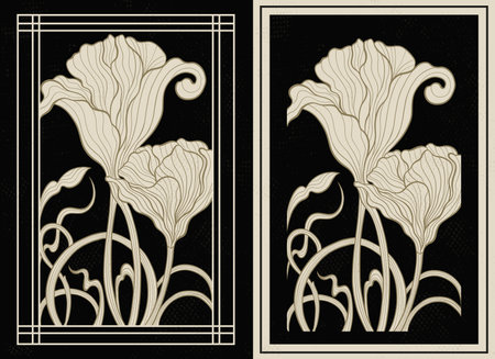 Art nouveau style flower plant motif template. 1920-1930 years vintage design. Symbol motif art deco design.のイラスト素材