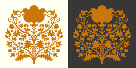 Mughal Art is a traditional bunch flower of floral ornaments. A silhouette motif on a light background, isolated element. Fantasy traditional bouquet.のイラスト素材