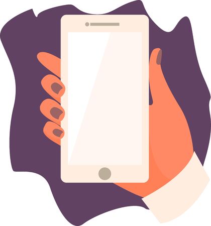 Hand holding a smartphone. Business concept in flat cartoon style.のイラスト素材