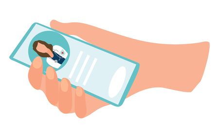 Doctor online concept. Online medical clinic communication with patient. The medical mobile app concept. Doctors open online clinic, offer free medical advice. Flat vector illustration.のイラスト素材