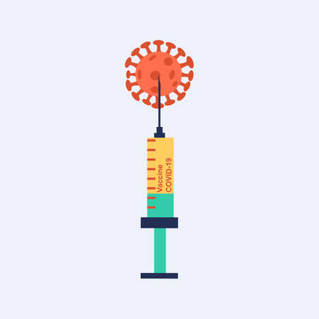 Coronavirus vaccine. Covid-19 injection syringe. Simple coronavirus vaccine icon. 2019-ncov vaccine medicine. Flat vector illustration.のイラスト素材