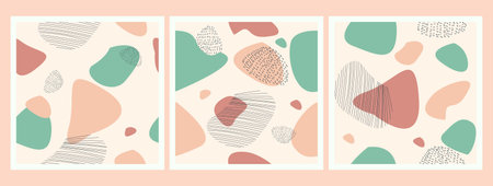 Contemporary Trendy minimalist collage seamless pattern set with hand drawn various shapes and...