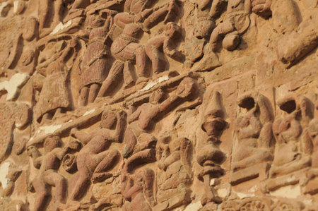 The Radha Gobinodo temple in Jaydev -Kenduli in Birbhum District of the West Bengal State in India has exquisite terracotta carvings  This part of the temple shows different lifestyles のeditorial素材