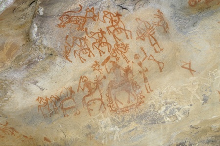 A prehistoric cave painting in Bhimbetka -India の写真素材