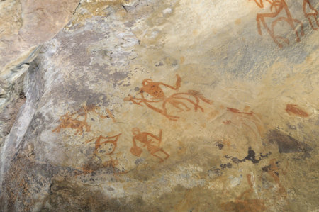 A prehistoric cave painting in Bhimbetka -India の写真素材