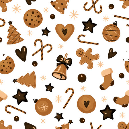A Christmas seamless pattern with gingerbread cookiesのイラスト素材