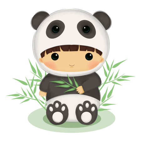 a girl in a panda costume illustrationのイラスト素材