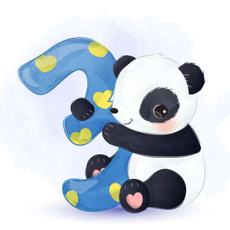Cute baby panda numbering illustrationのイラスト素材