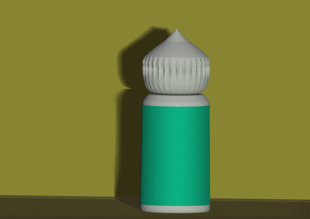 Cosmetic cream bottle on green background. 3D rendering illustration.の写真素材