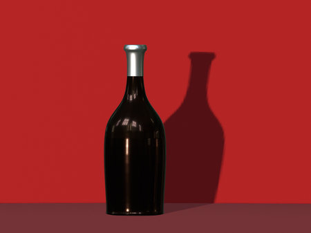 Bottle of red wine on a red background. 3d renderingの写真素材