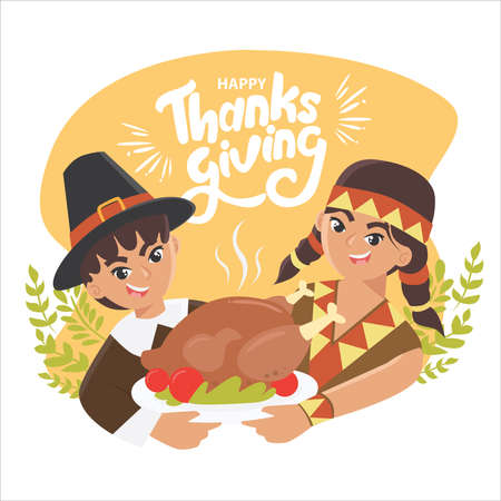 Cute Vector Illustration of a Thanksgiving. Perfect for card, poster, invitation card etcのイラスト素材
