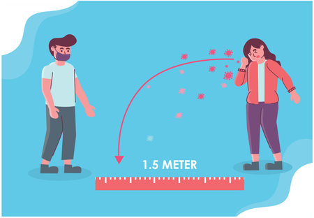 Coronaviruses spread distance, flat design illustration