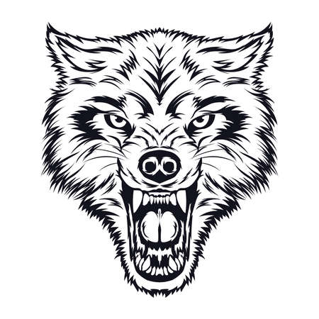Angry Wolf face vector, perfect for tshirt design, zoo logo, merchandise also school team mascot logoのイラスト素材