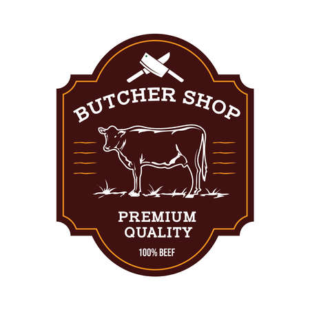 Beef Label design in vintage style, perfect for butcher shop logoのイラスト素材