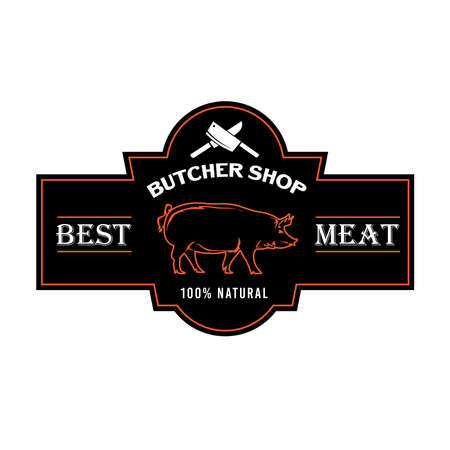 Pork Meat label design in vintage style, good for butcher shop logoのイラスト素材