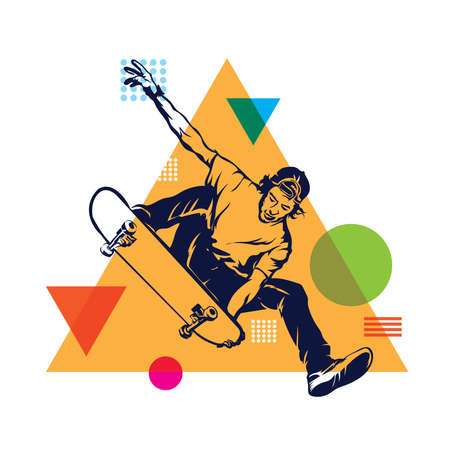 Skateboard sport vector illustration logo design, perfect for tshirt designのイラスト素材